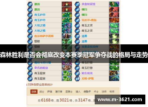 森林胜利是否会彻底改变本赛季冠军争夺战的格局与走势